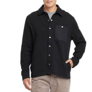 Goodfellow & Co Men’s Quilted Knit Shirt Jacket Black S, Heavyweight Cotton, S
